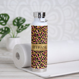 Zwarte Roze Gouden Luipaardprint Persoonlijk Waterfles