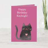 Zwarte Roze Hart Kat Verjaardag Kaart (Voorkant)