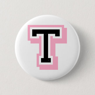 zwarte roze letter T Ronde Button 5,7 Cm