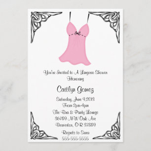 Zwarte & Roze Lingerie Bridal Shower-uitnodiging Kaart