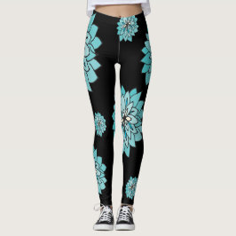 Zwarte roze met grafisch blauwgroen blauw bloemont leggings
