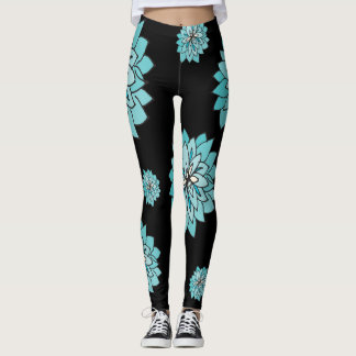 Zwarte roze met grafisch blauwgroen blauw bloemont leggings