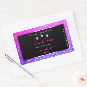 Zwarte Roze Paarse Ombre Glitter-productetiketten Rechthoekige Sticker