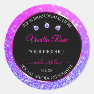 Zwarte Roze Paarse Ombre Glitter-productetiketten Ronde Sticker