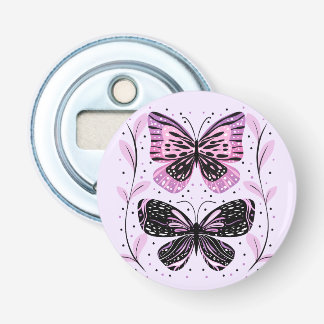 Zwarte, roze, Paarse vlinders Button Flesopener