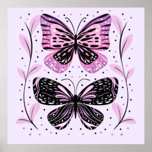 Zwarte, roze, Paarse vlinders Poster