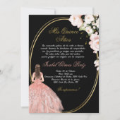 Zwarte roze Quinceanera uitnodiging in het Spaans (Voorkant)