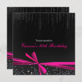 Zwarte Roze Ribbon Bow Rhinestone Party Uitnodigin Kaart (Voorkant / Achterkant)