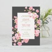 Zwarte Roze sakura bloesem bloem bloei bruiloft Kaart (Staand voorkant)