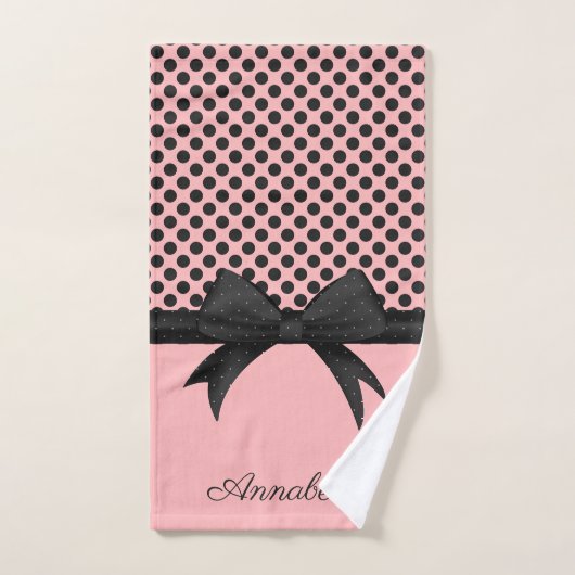 Zwarte roze Stippen en lint Bad Handdoek (Handdoek)