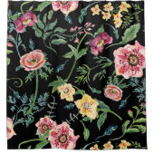 Zwarte roze Waterverf Floral Anemone Wilde Bloemen Douchegordijn (Voorkant)