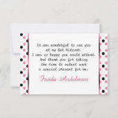 Zwarte, roze, witte polka dot Bat Mitswa Bedankt (Achterkant)