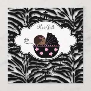 Zwarte Roze Zebra Baby Meisje Shower Uitnodigingen