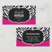 Zwarte roze zebra Print Diamond met modern haarsty Visitekaartje (Voorkant / Achterkant)