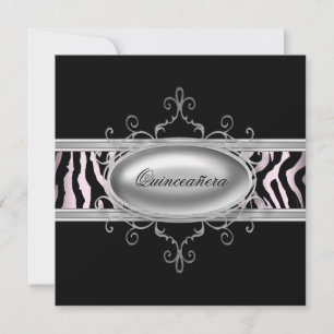 Zwarte Roze Zebra Quinceanera Uitnodiging