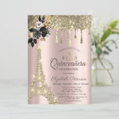 Zwarte Rozen Eiffeltoren gouden druppels Kaart (Staand voorkant)