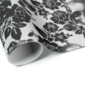 Zwarte Rozen en Skulls op wit Cadeaupapier (Rol Hoek)
