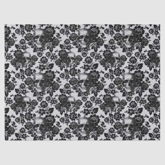 Zwarte Rozen en Skulls op witte ontkoppeling Tissuepapier (Voorkant)