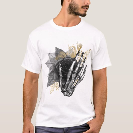 Zwarte Rozen met skelethand Gothic T-Shirt (Voorkant)