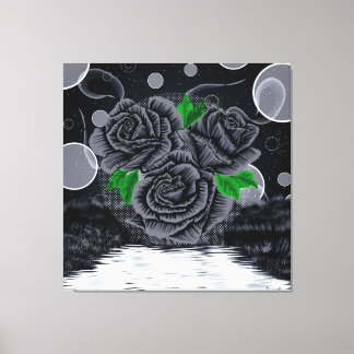 Zwarte Rozen Onder Nachthemel Canvas Afdruk