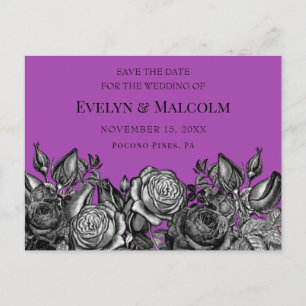 Zwarte Rozen Paarse Save the Date STD Aankondigingskaart