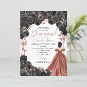 Zwarte Rozen Roze Butterfly Glitter Quinceañera Kaart