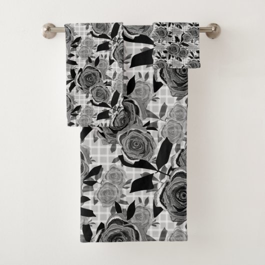 Zwarte rozen, rozen, zwart en grijs bad handdoek (Insitu)