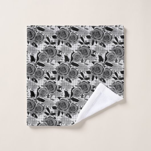 Zwarte rozen, rozen, zwart en grijs bad handdoek (Wasdoekje)