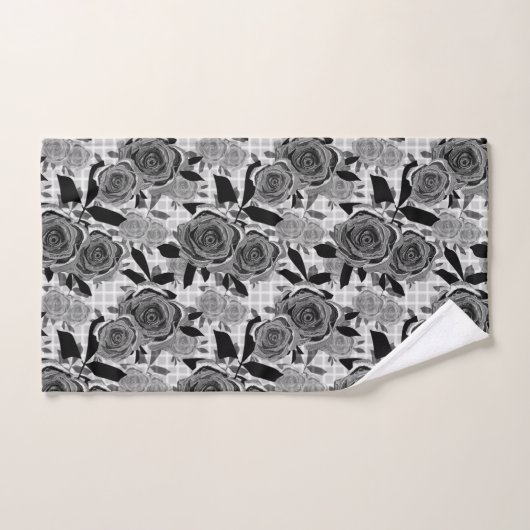 Zwarte rozen, rozen, zwart en grijs bad handdoek (Handdoek)