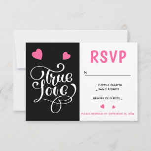 Zwarte RSVP Roze Hart Liefde Trouwfeest Kaartje