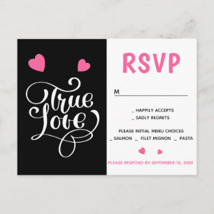 Zwarte RSVP Roze Hart Liefde Trouwfeest Uitnodiging Briefkaart