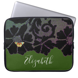 ZWARTE RUIMTE MET BUTTERFLES IN GROEN NEOPRENE SLE LAPTOP SLEEVE
