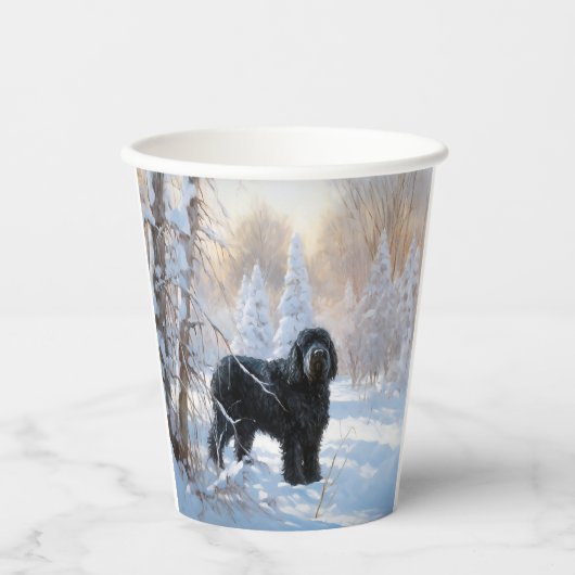 Zwarte Russische terriër laat het sneeuwen Kerstmi Papieren Bekers (Voorkant)