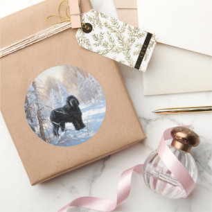 Zwarte Russische terriër laat het sneeuwen Kerstmi Ronde Sticker