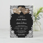 Zwarte Rustieke Country Lace String Lights Wedding Kaart (Staand voorkant)