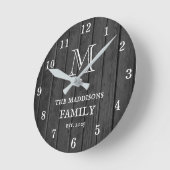 Zwarte Rustieke Houten Boerderij Familie Monogram  Ronde Klok (Hoek)
