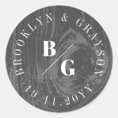 Zwarte Rustieke Houtnerf Textuur Chic Winter Huwel Ronde Sticker (Voorkant)