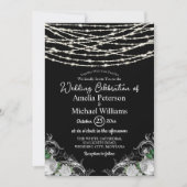 Zwarte Rustieke Witte Rozen String Lights Wedding Kaart (Voorkant)