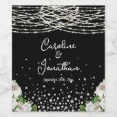 Zwarte Rustieke Witte Rozen String Lights Wedding Wijn Etiket (Enkel label)
