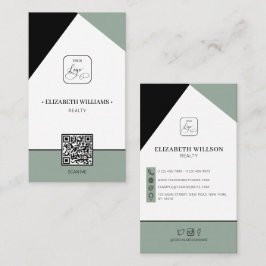Zwarte Saga Green Custom Business Logo & QR-code Visitekaartje