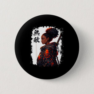 Zwarte samoerai meisje anime krijger afro afrikaan ronde button 5,7 cm