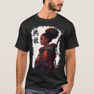 Zwarte samoerai meisje anime krijger afro Afrikaan T-shirt