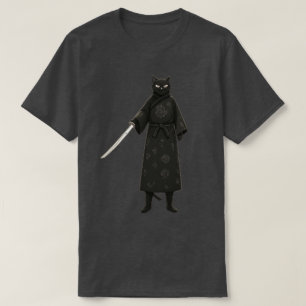 Zwarte Samurai Kat Zwarte Kimono T-shirt