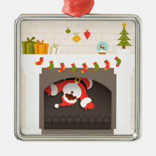 zwarte santa zit vast in haard metalen ornament