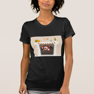zwarte santa zit vast in haard t-shirt