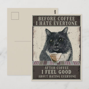 Zwarte Sarcastische kat en koffie-Vintage Briefkaart