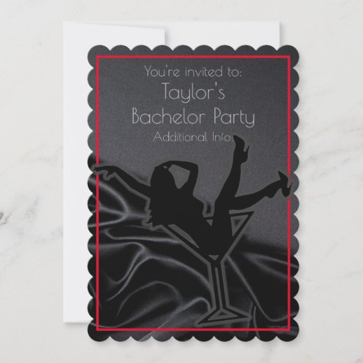 Zwarte Satijn Silhouet Verlovingsfeest Uitnodiging (Voorkant)