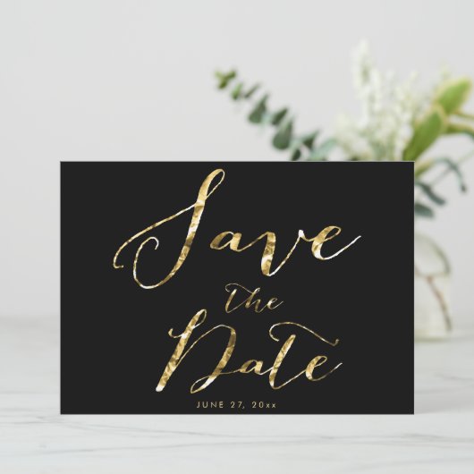 Zwarte Save The Date Kaarten Elegante Gouden Folie (Staand voorkant)
