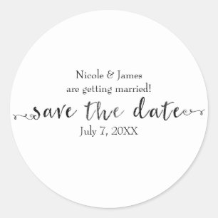 Zwarte Save the Date Script op maat Ronde Sticker