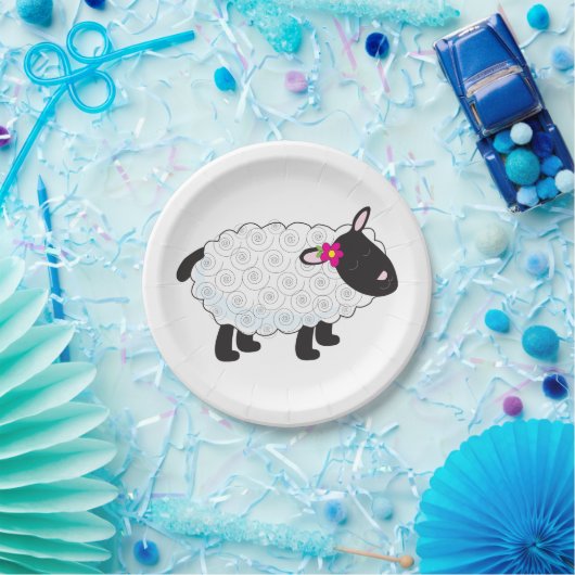 Zwarte schaap met witte wol papieren bordje (Feest)
